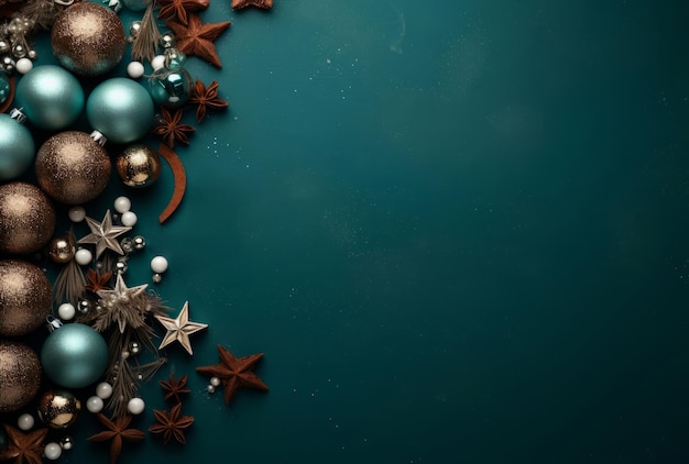 Elementi di decorazione natalizia su sfondo verde chiaro concetto di Natale