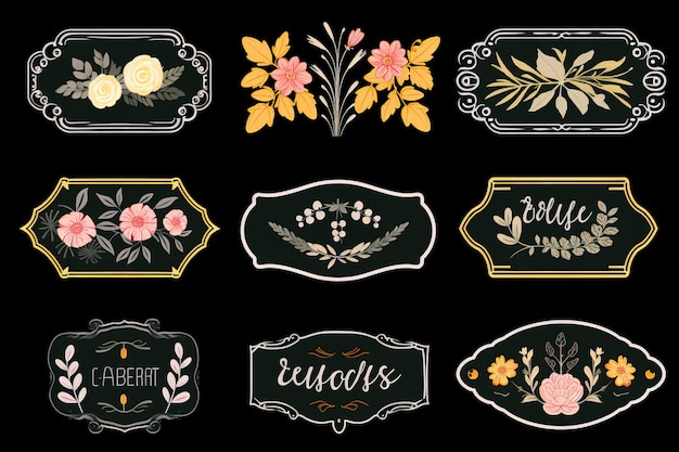 Elementi di etichetta floreale popolare Bohooms Blooms Chalkboard