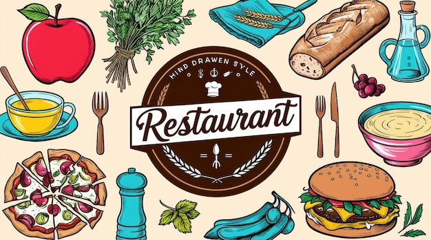 Elementi di fast food disegnati a mano e collezione di posate