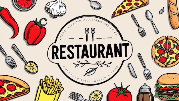 Elementi di fast food disegnati a mano e collezione di posate