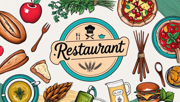 Elementi di fast food disegnati a mano e collezione di posate