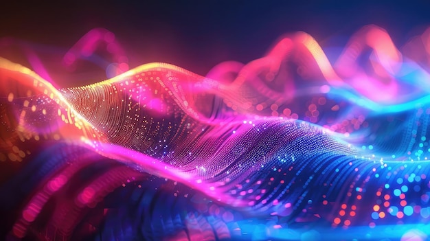 Elementi di movimento colorati con illuminazione a neon a sfondo futuristico astratto