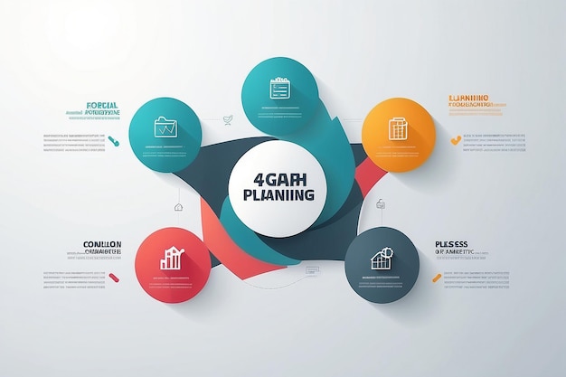 Elementi infografici con 4 passaggi per la presentazione grafico concettuale della pianificazione aziendale