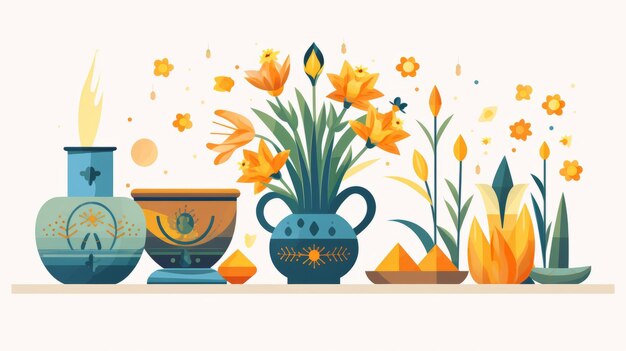 Elementi nowruz a disegno piatto