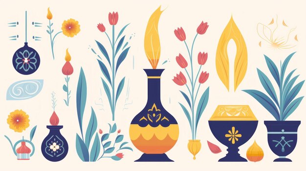 Elementi nowruz a disegno piatto