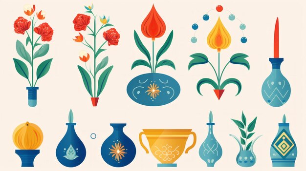 Elementi nowruz a disegno piatto