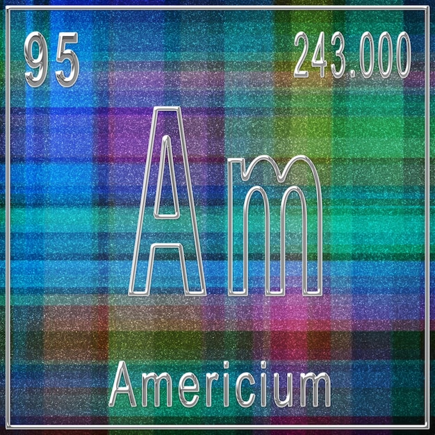 Elemento chimico americio, segno con numero atomico e peso atomico, elemento della tavola periodica