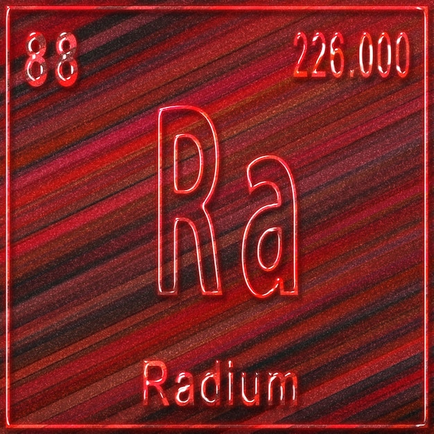 Elemento chimico del radio, segno con numero atomico e peso atomico, elemento della tavola periodica