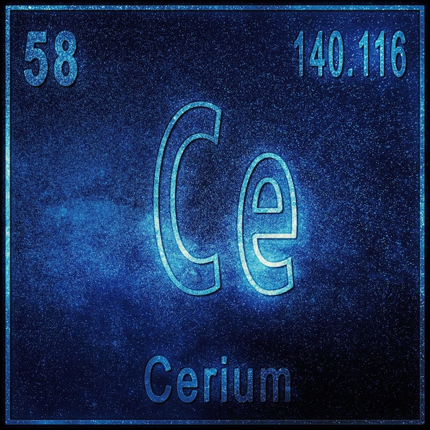 Elemento chimico di cerio, segno con numero atomico e peso atomico, elemento tavola periodica