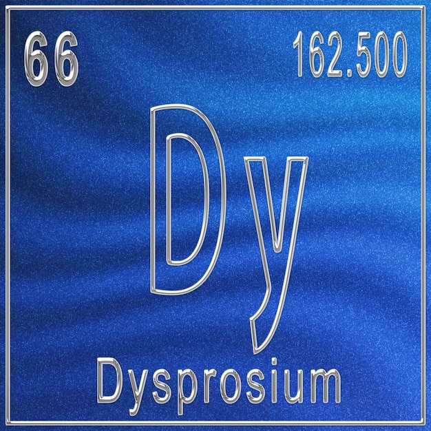 Elemento chimico disprosio, segno con numero atomico e peso atomico, elemento della tavola periodica