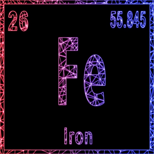 Elemento chimico ferro Segno con numero atomico e peso atomico