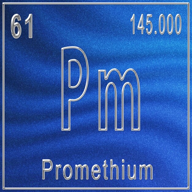 Elemento chimico promezio, segno con numero atomico e peso atomico, elemento della tavola periodica