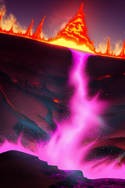 Elemento dell'illustrazione del fondo della carta da parati del paesaggio della natura del flusso del magma dorato della lava del vulcano