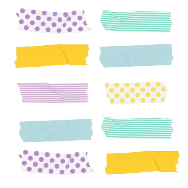 Elemento di collage colorato washi tape png clipart impostato su sfondo trasparente