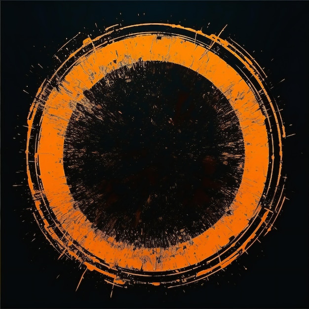 Elemento di design circolare in stile grunge arancione vuoto in stile piatto su sfondo nero
