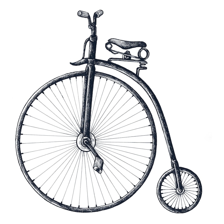 Foto elemento di design della bicicletta penny farthing disegnato a mano
