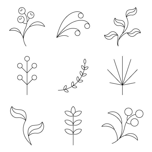 Elemento di fiore di foglia png semplice collezione di progettazione grafica botanica