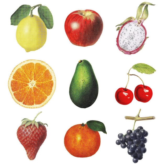 Elemento di progettazione del set di adesivi a frutta tropicale a mezza tonalità