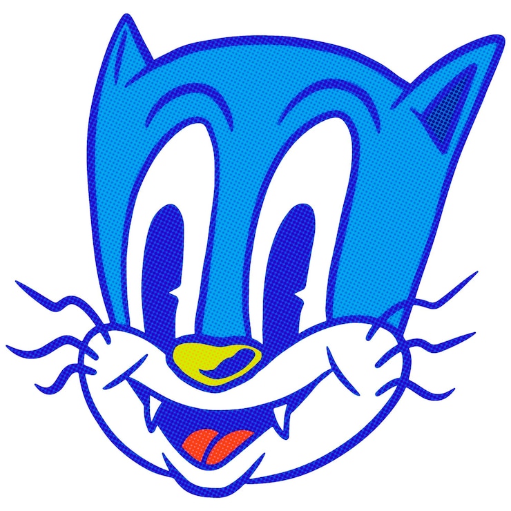 Foto elemento di progettazione dell'etichetta adesiva per gatti dei cartoni animati blu