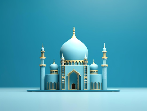 Elemento moschea islamica 3d su sfondo minimalista