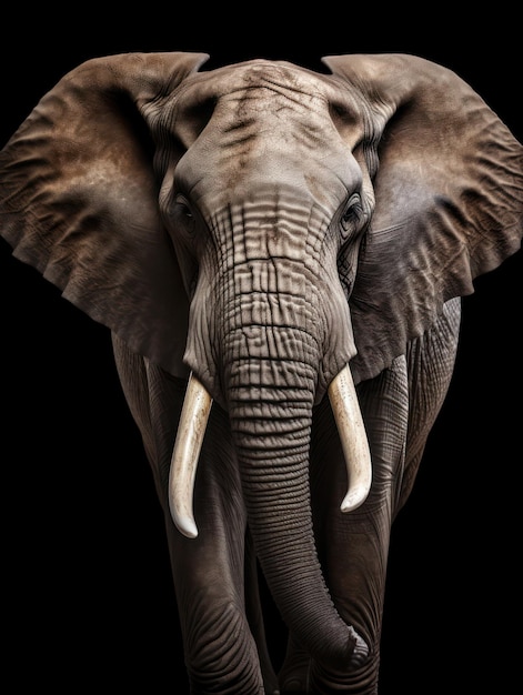 Elephant Studio Shot Isolato su uno sfondo nero chiaro Generative AI