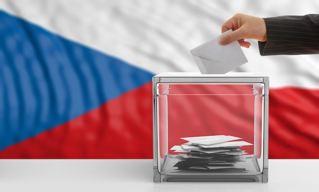 Elettore su un'illustrazione 3d dello sfondo della bandiera della Repubblica ceca