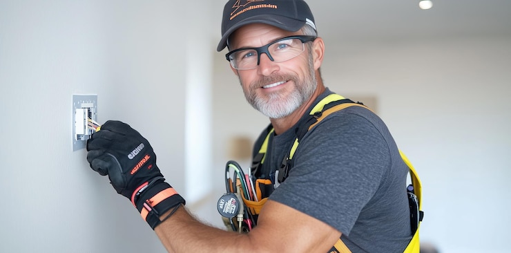 Foto elettricista esperto che installa un interruttore di luce per garantire la sicurezza e la funzionalità della casa