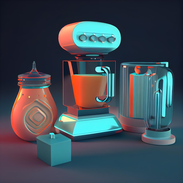 Elettrodomestici da cucina Frullatore bollitore elettrico macchina per il caffè rendering 3d