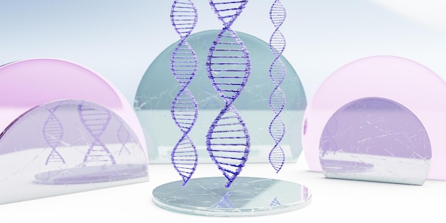 Elica del DNA sopra il display in vetro d rendering