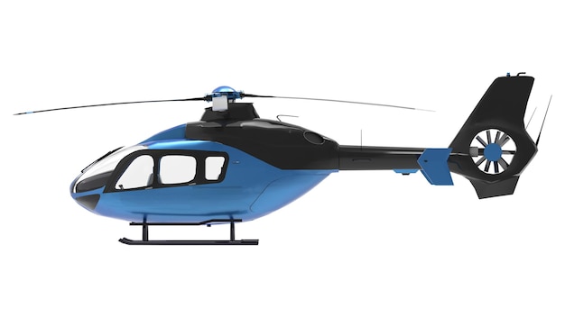 Elicottero blu isolato su sfondo bianco. illustrazione 3D.