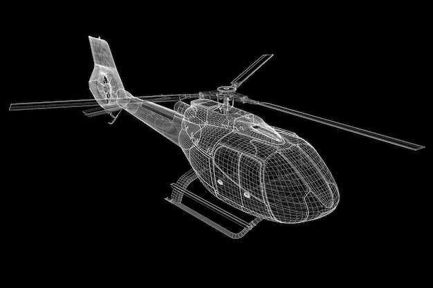 Elicottero, modello 3D, struttura del corpo, modello di filo