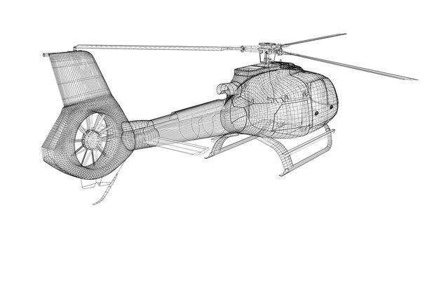 Elicottero, modello 3D, struttura del corpo, modello di filo
