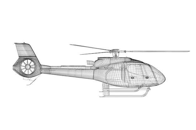 Elicottero, modello 3D, struttura del corpo, modello di filo