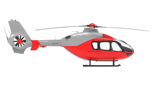 Elicottero rosso isolato su sfondo bianco. Illustrazione 3D