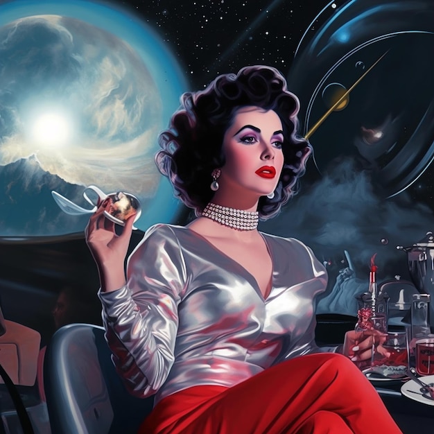 Elizabeth Taylor nello spazio fumando e guardando le stelle