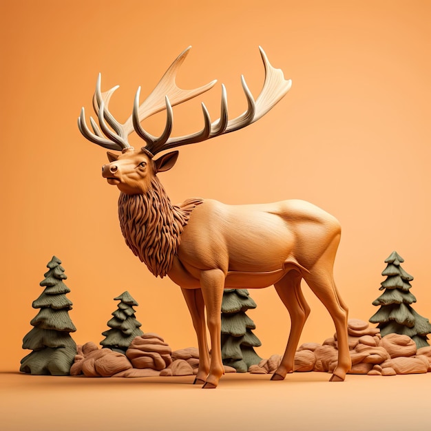 Elk personaggio artigianale con background di studio isolato