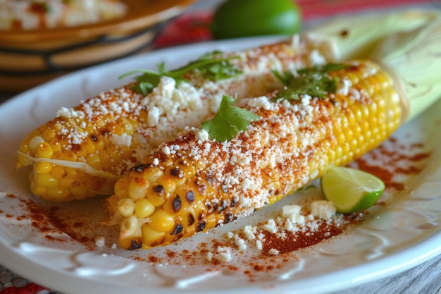 Elotes Grilled Mexican Street Corn on the cob con formaggio cotija chili in polvere maionese