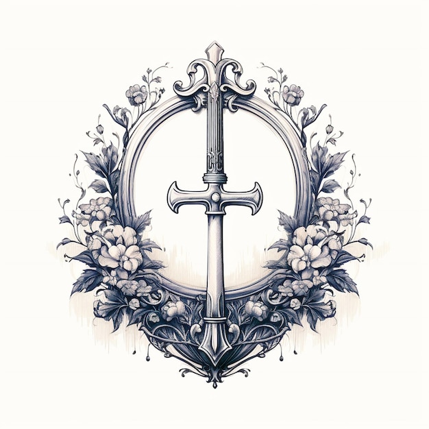 Emblema del logo della corona di spada monotona