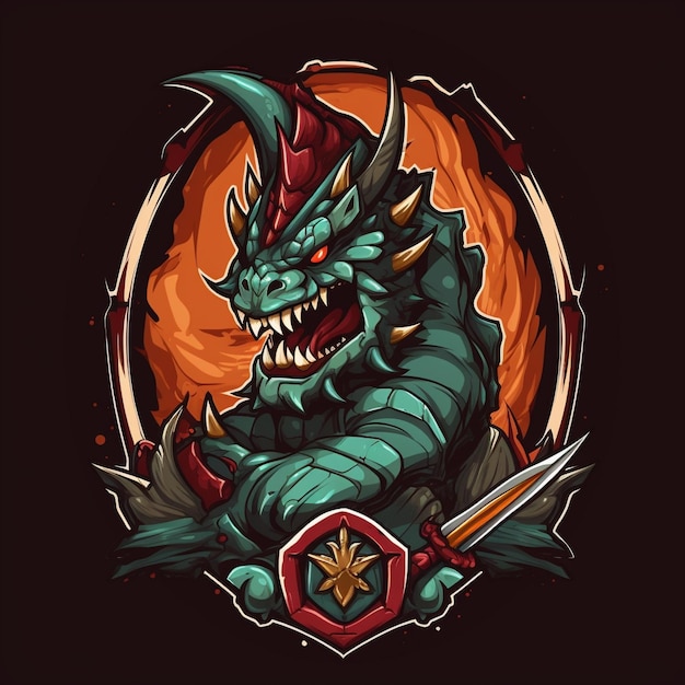 Emblema dell'uccisore di draghi dei cartoni animati per un logo di gioco