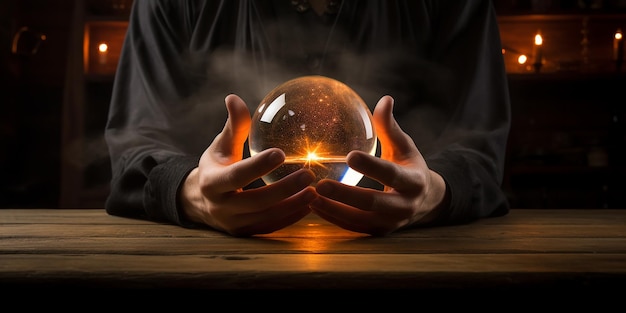 emidjourny_A_crystal_ball_resting_on_a_weathered_wooden_5ff57d1122454f55873a5220cfac3ebd