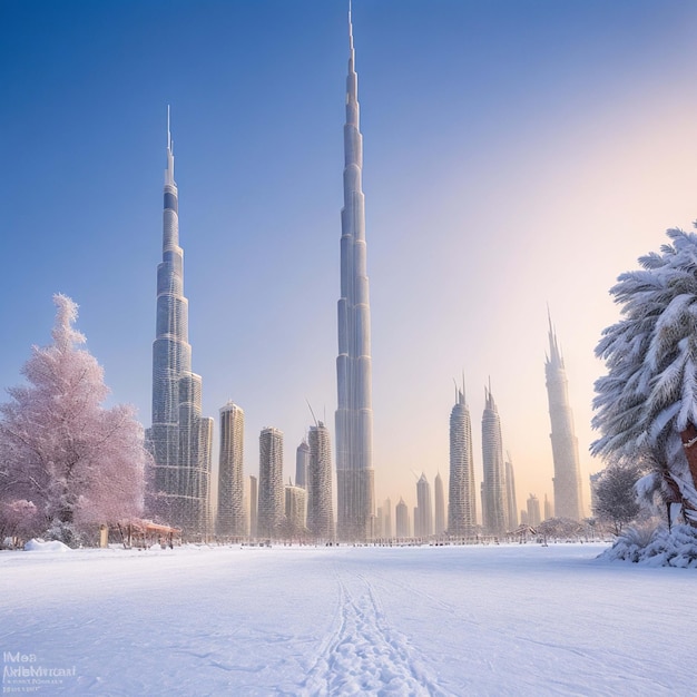 Emirati Arabi Uniti Paesaggio cittadino di Dubai con il Burj Khalifa