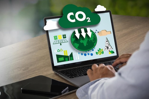 Emissioni di CO2 e riduzione del carbonio Riscaldamento globale e cambiamenti climatici nell'ambiente Risparmio energetico Sviluppo sostenibile Terra Foglia Business Industria