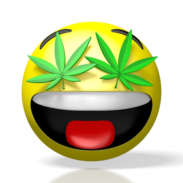 Emoji con foglie di marijuana negli occhi