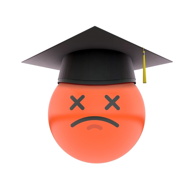 Emoji di laurea che indossa un tradizionale cappuccio di graduazione Rendering 3D del concetto di istruzione