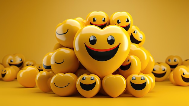 Emoji di risata di amore 3D su sfondo giallo isolato