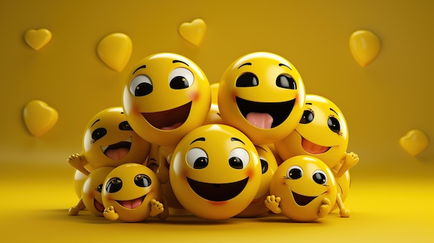 Emoji di risata di amore 3D su sfondo giallo isolato