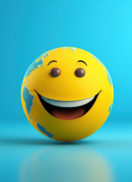 Emoji giallo con sorriso su sfondo blu