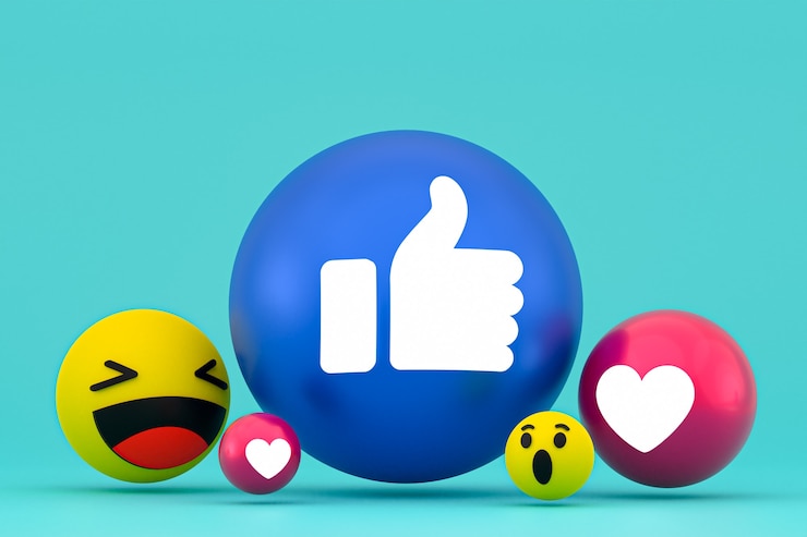 Foto emoji reazioni di facebook, simbolo di palloncino di social media con motivo a icone di facebook