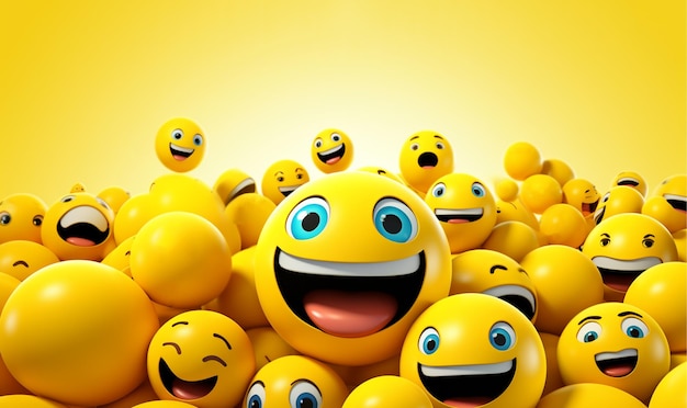 Emoji setSmiley background con smiley o emoticon divertenti gialli e spazio vuoto per il testo