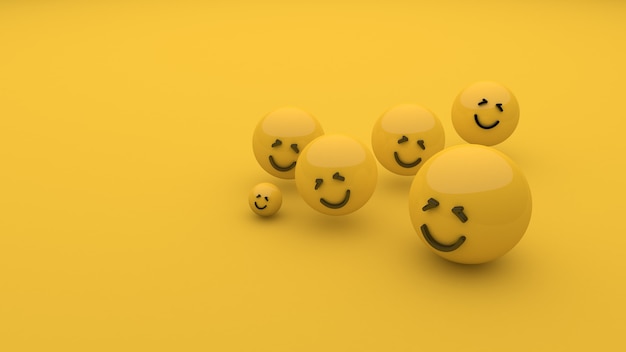 Emoji sorriso su sfondo giallo giornata mondiale del sorriso 3D rendering 3D illustrazione 3D